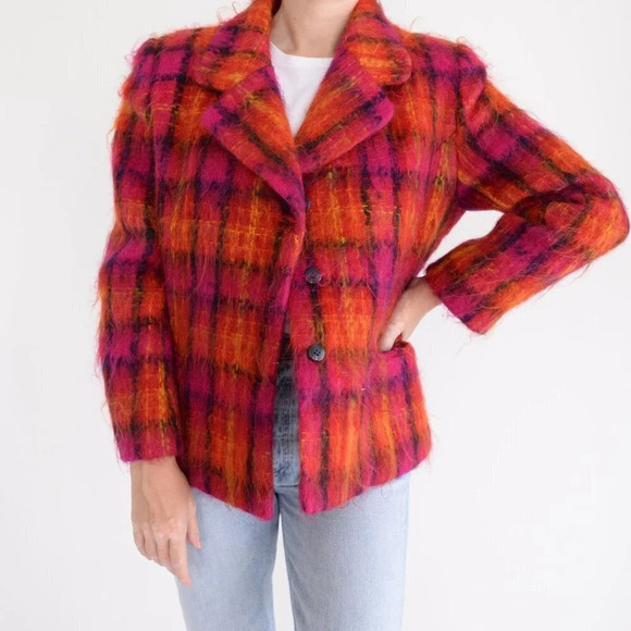 Vintage Jones New York Petites Pink/ Orange 50% Wool 45% Mohair Button Up Jacket - Picture 2 of 13